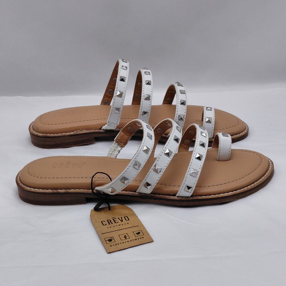 Crevo Polly Women's Leather Sandals Size 6 White Flats Slip On Slides Shoes